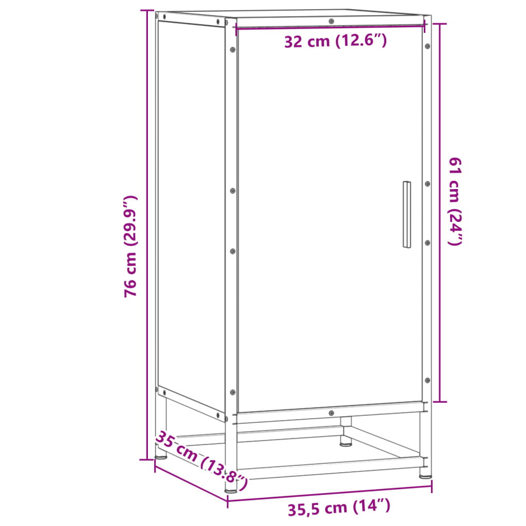 skab 35,5x35x76 cm konstrueret træ og metal grå sonoma-eg