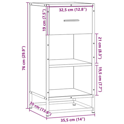 skab 35,5x35x76 cm konstrueret træ og metal sonoma-eg