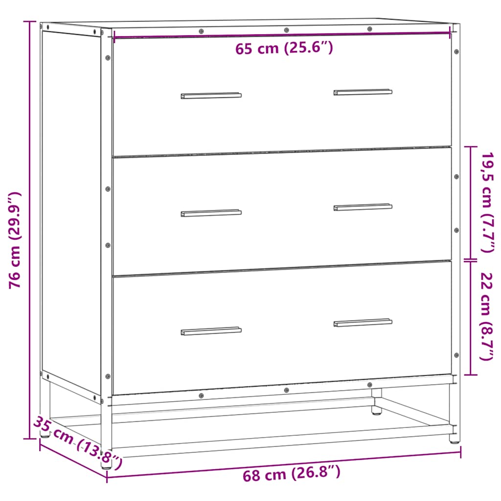 skab 68x35x76 cm konstrueret træ og metal sonoma-eg