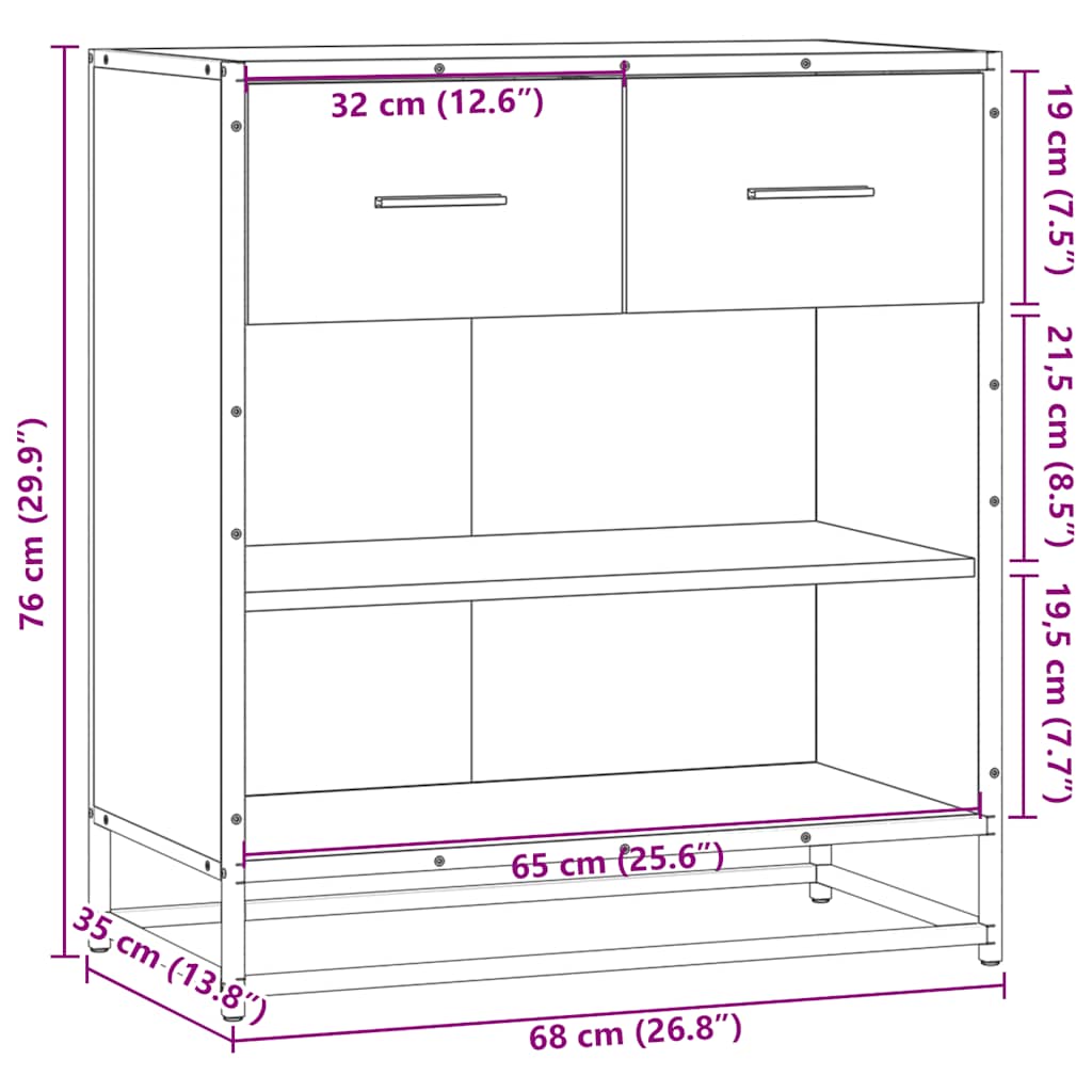 skab 68x35x76 cm konstrueret træ røget egetræsfarve