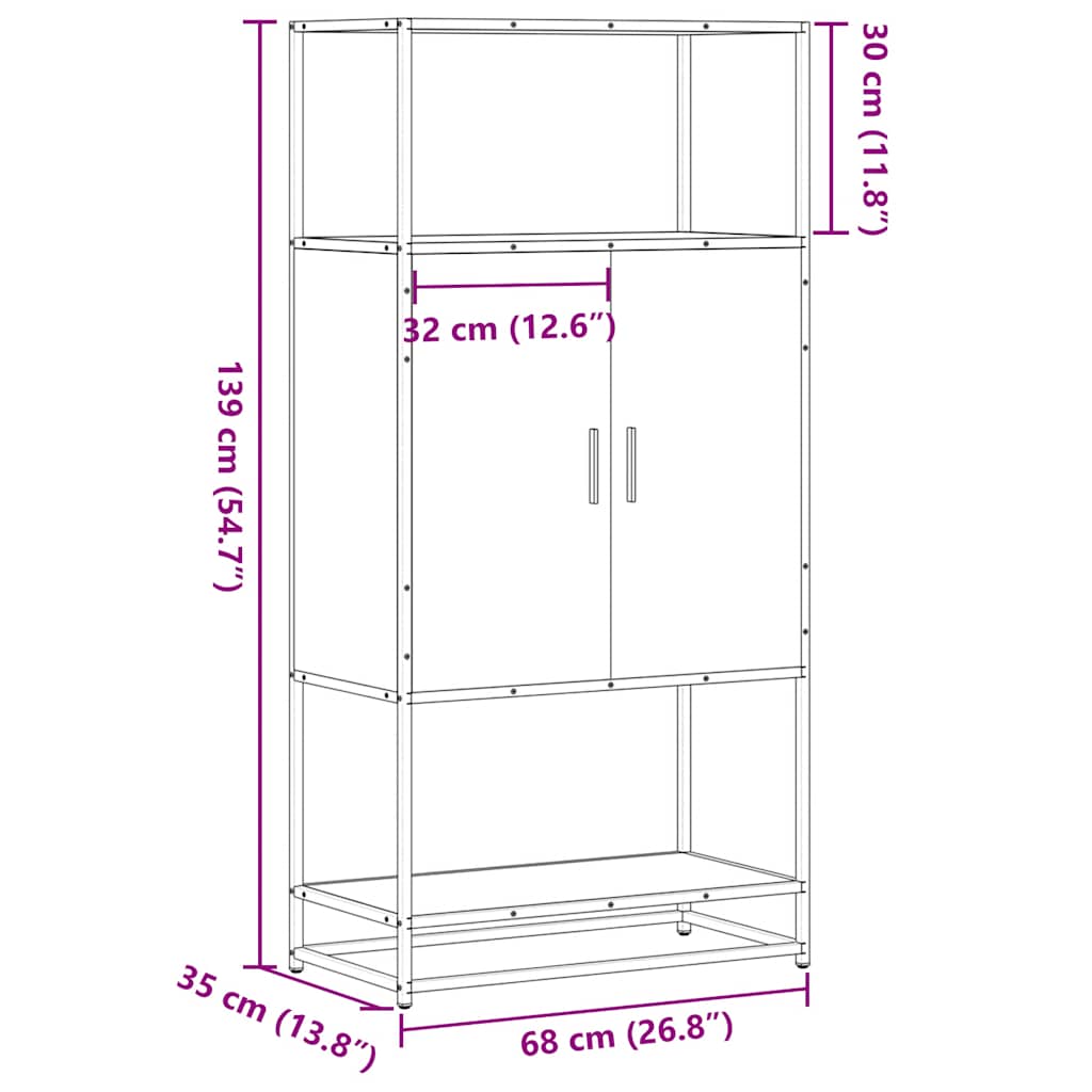 skab 68x35x139 cm konstrueret træ grå sonoma-eg og metal