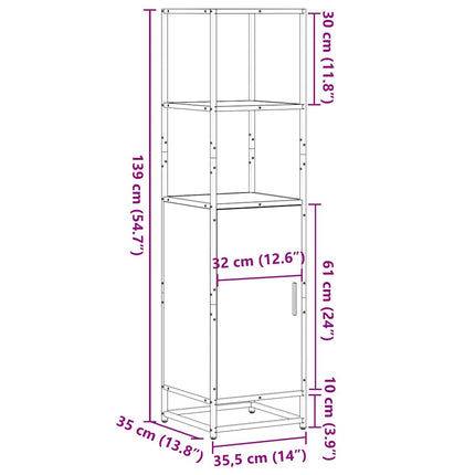 skab sonoma-eg 35,5x35x139 cm konstrueret træ og metal