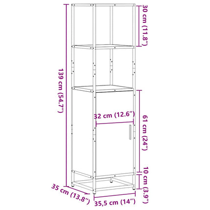 skab brun egetræ 35,5x35x139 cm konstrueret træ og metal