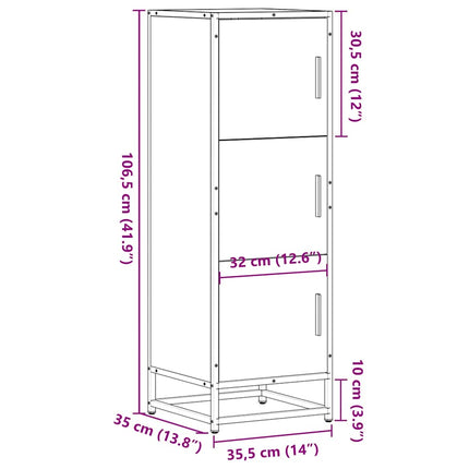 skab brun egetræ 35,5x35x106,5 cm konstrueret træ og metal