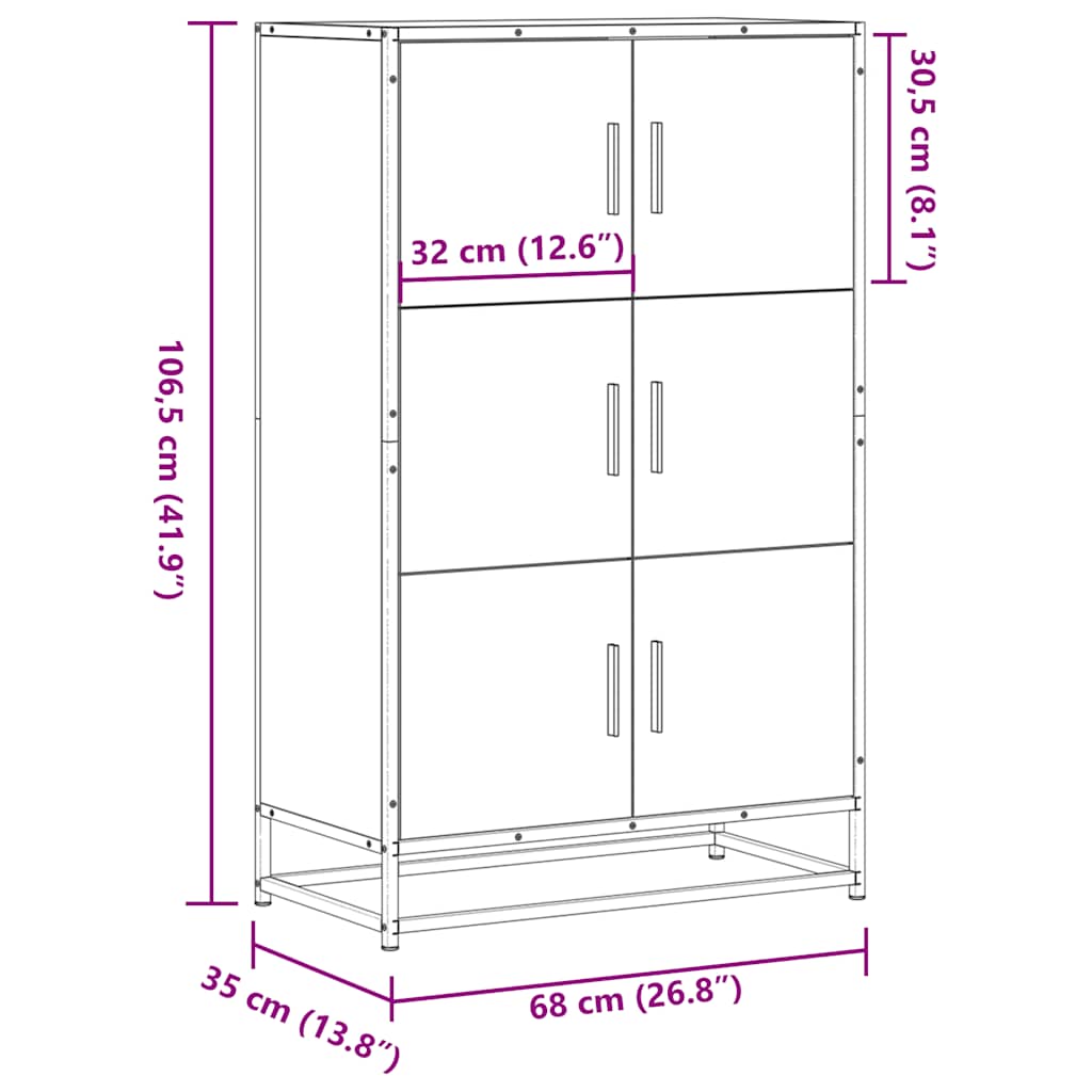 skab 68x35x106,5 cm konstrueret træ og metal sort