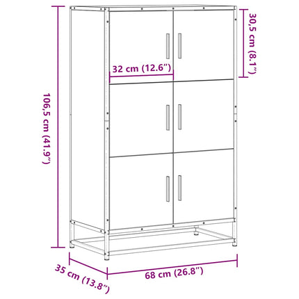 skab 68x35x106,5 cm konstrueret træ og metal røget egetræsfarve