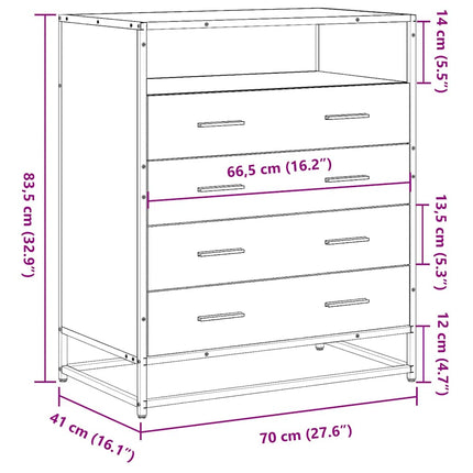 skuffeskab 70x41x83,5 cm konstrueret træ sort
