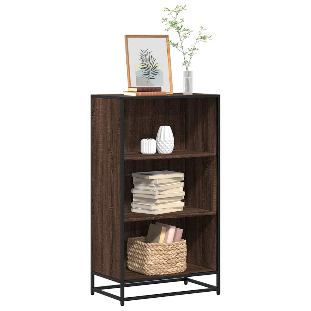 Bogreol i konstrueret træ med metalstel - brun egetræ, 60×35×107,5 cm