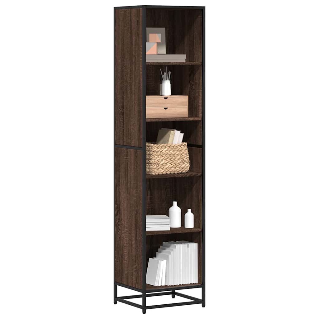 Bogreol i konstrueret træ med metalstel - 40 × 35 × 170,5 cm, brun egetræ