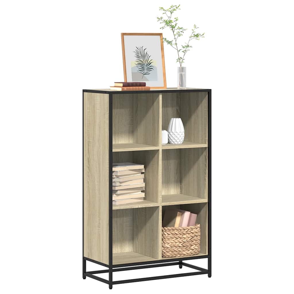 Bogskab/reol med 6 rum - konstrueret træ, sonoma-eg, 65,5×33×107,5 cm