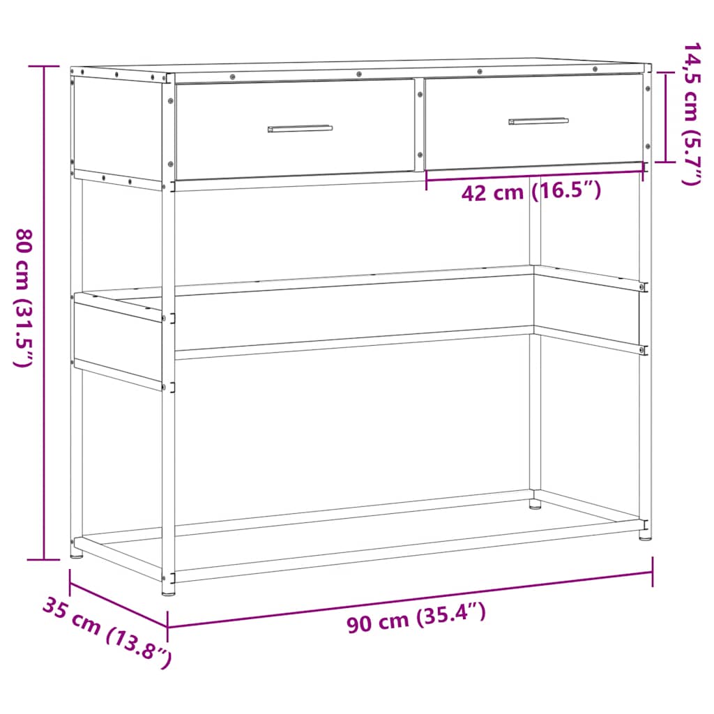 konsolbord 90x35x80 cm konstrueret træ sonoma-eg
