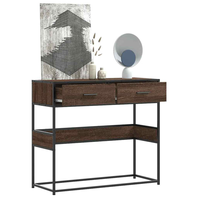 konsolbord 90x35x80 cm konstrueret træ brun egetræsfarve