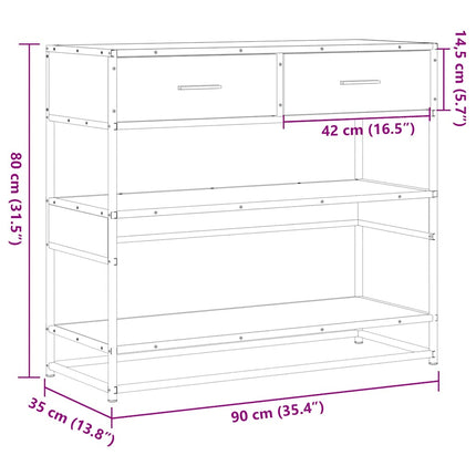 konsolbord 90x35x80 cm konstrueret træ røget egetræsfarve