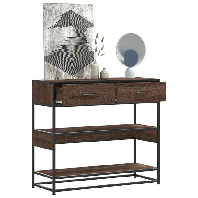 konsolbord 90x35x80 cm konstrueret træ brun egetræsfarve