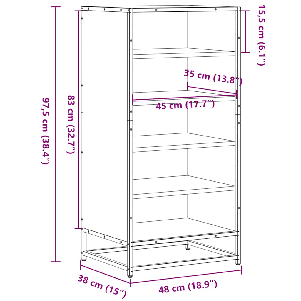 skoreol 48x38x97,5 cm konstrueret træ sonoma-eg