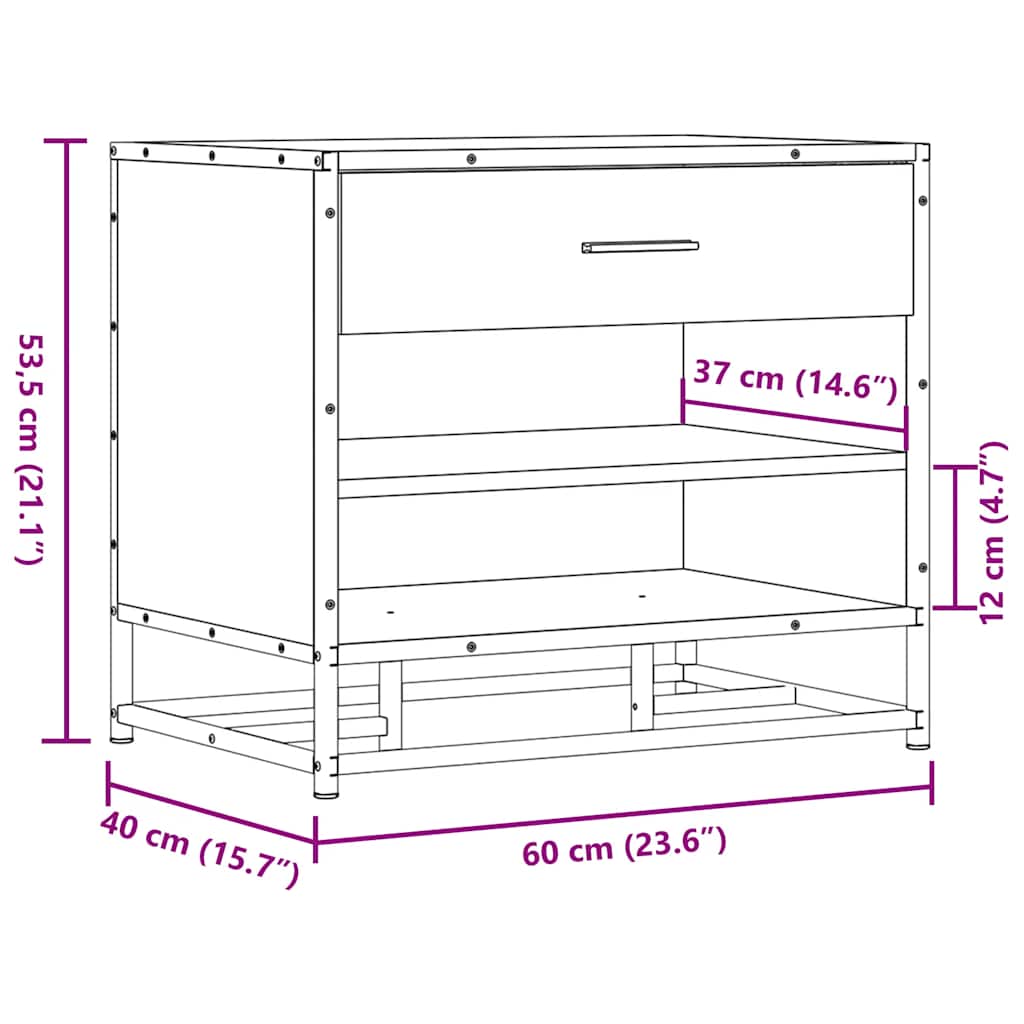 skobænk 60x40x53,5 cm konstrueret træ og metal grå sonoma-eg