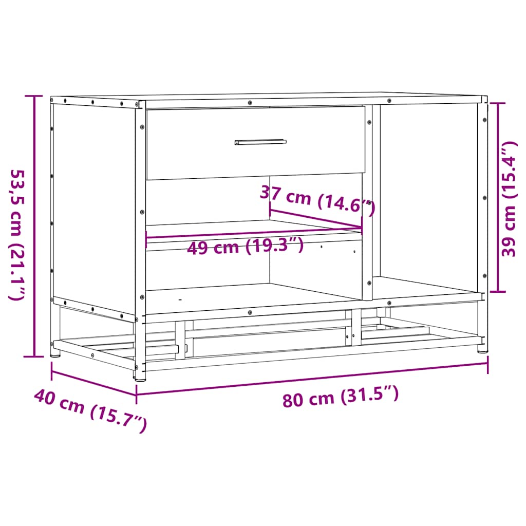 skobænk 80x40x53,5 cm konstrueret træ og metal grå sonoma-eg
