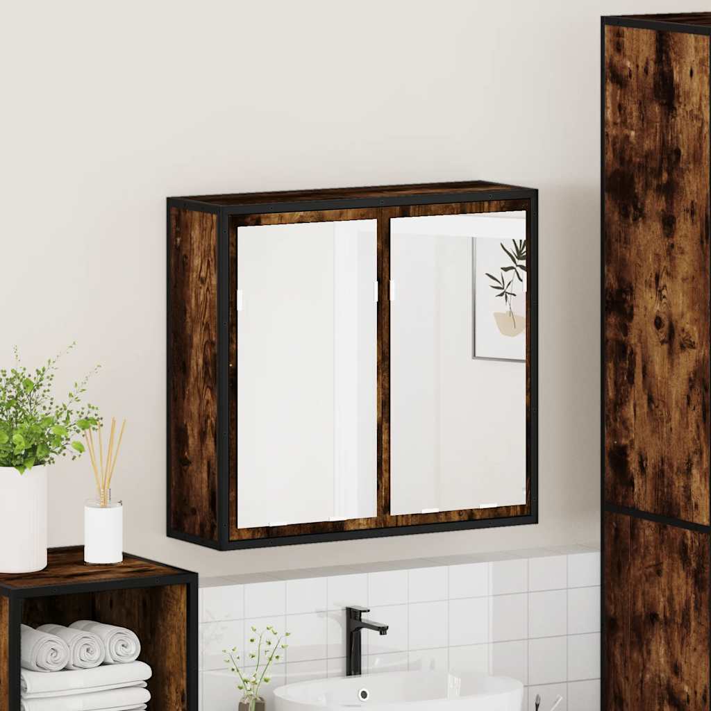 badeværelsesskab + spejl 65x20x60 cm konstrueret træ røget eg