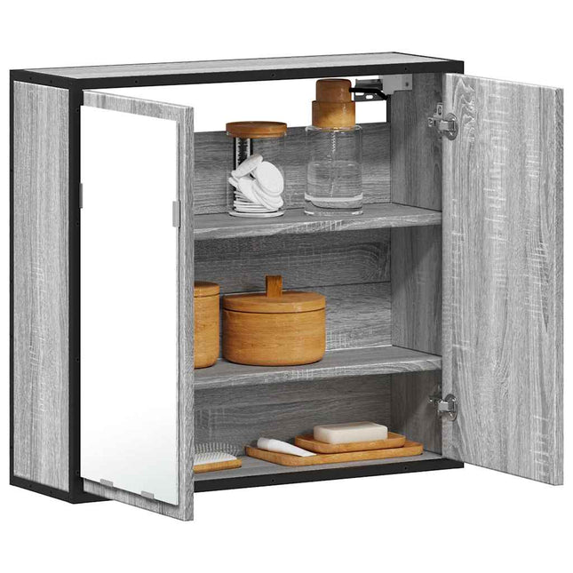 skab med spejl 65x20x60 cm konstrueret træ grå sonoma-eg