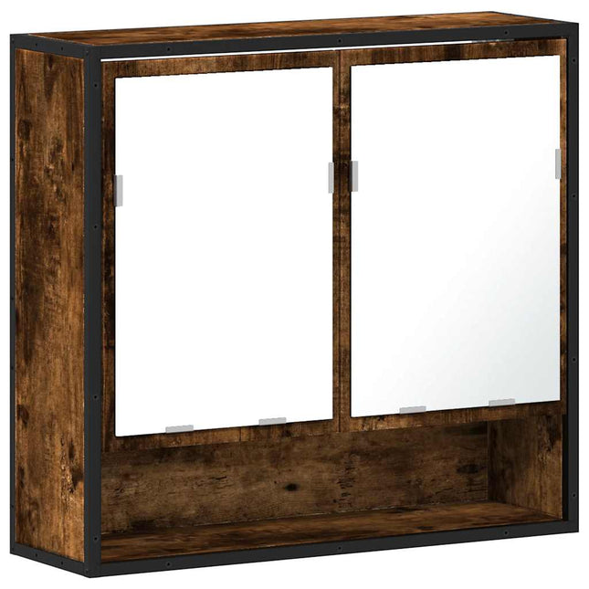 badeværelsesskab + spejl 65x20x60 cm konstrueret træ røget eg