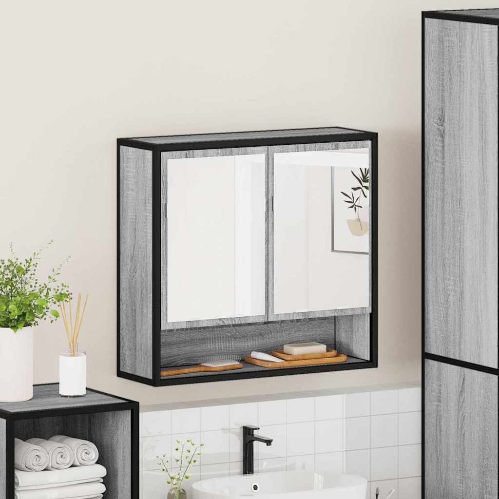 skab med spejl 65x20x60 cm konstrueret træ grå sonoma-eg