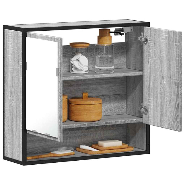 skab med spejl 65x20x60 cm konstrueret træ grå sonoma-eg