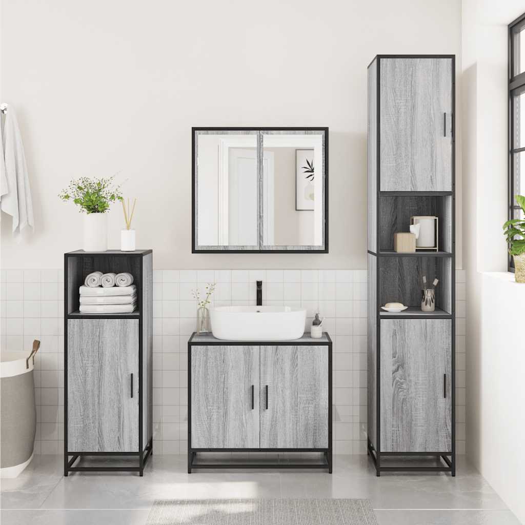 skab til håndvask til badeværelse 65x33x60 cm grå sonoma-eg