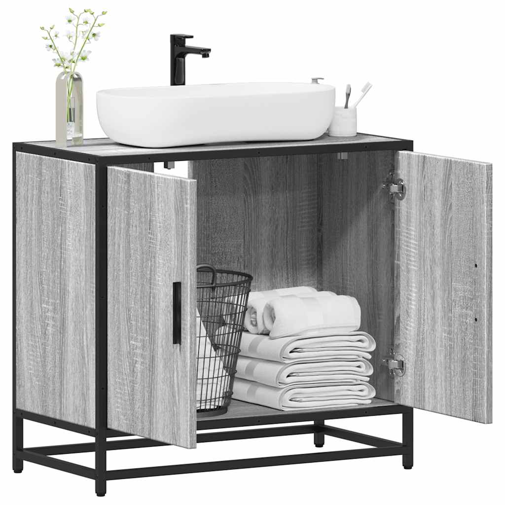 skab til håndvask til badeværelse 65x33x60 cm grå sonoma-eg