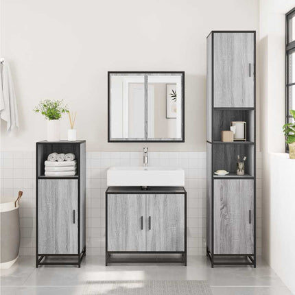 skab til håndvask til badeværelse 65x33x60 cm grå sonoma-eg