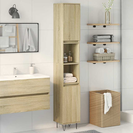 badeværelsesskab 30x30x190 cm konstrueret træ sonoma-eg