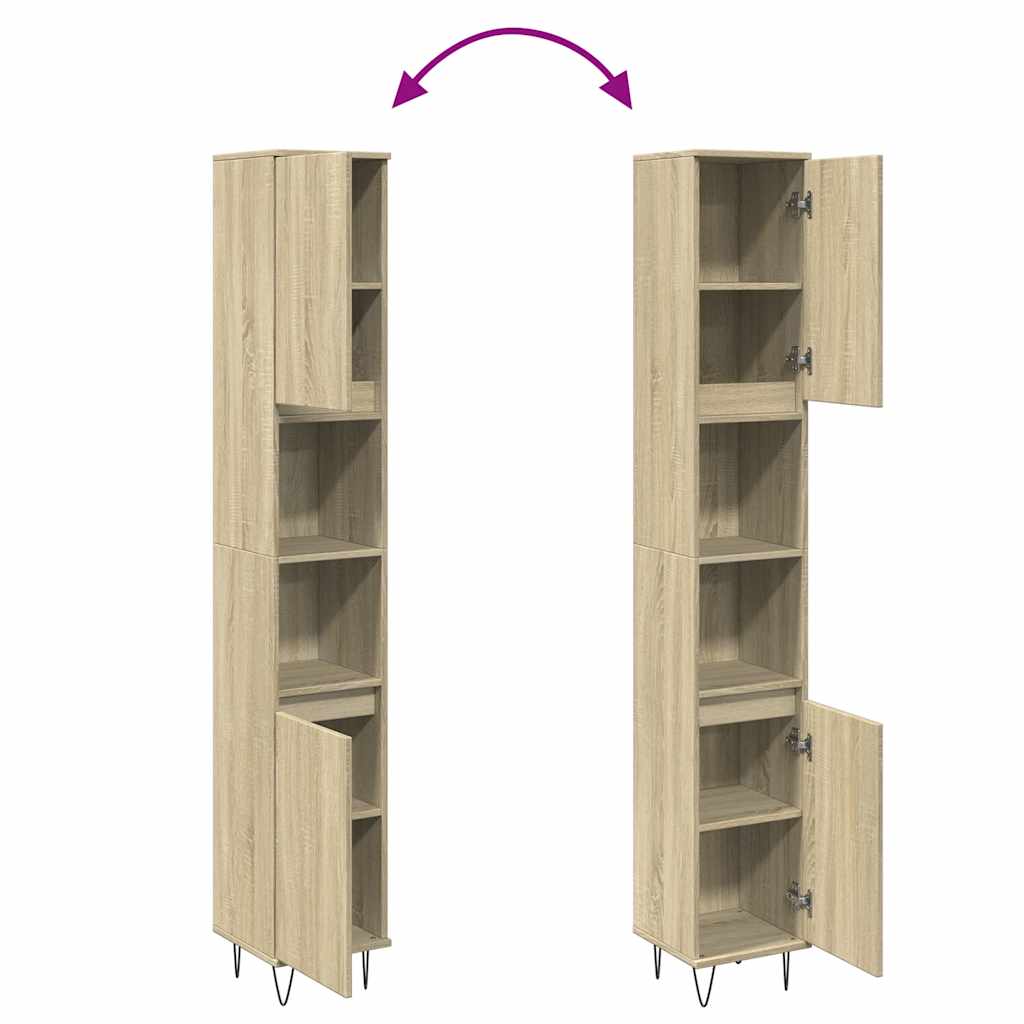 badeværelsesskab 30x30x190 cm konstrueret træ sonoma-eg