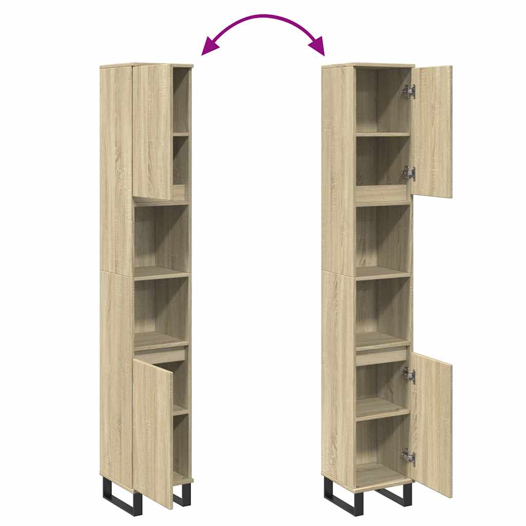 badeværelsesskab 30x30x190 cm konstrueret træ sonoma-eg