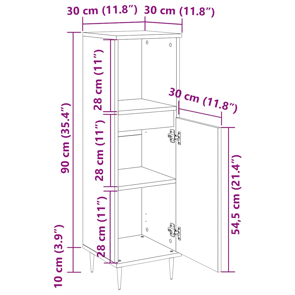 badeværelsesskab 30x30x100 cm konstrueret træ sonoma-eg