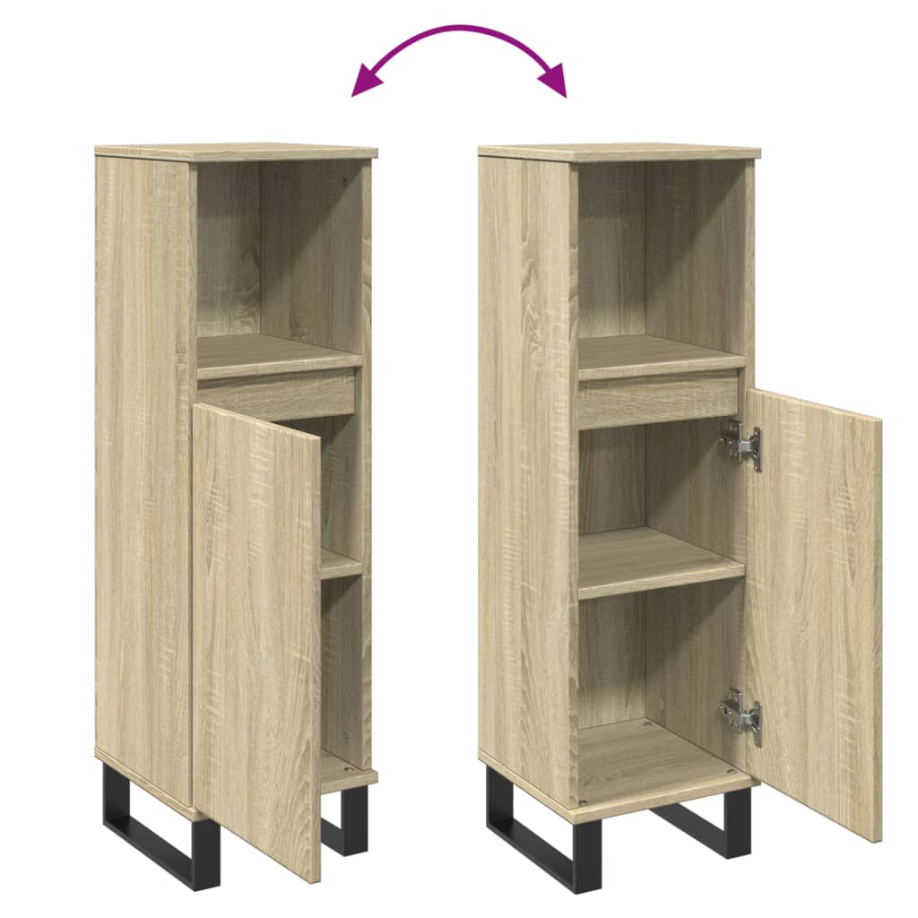 badeværelsesskab 30x30x100 cm konstrueret træ sonoma-eg