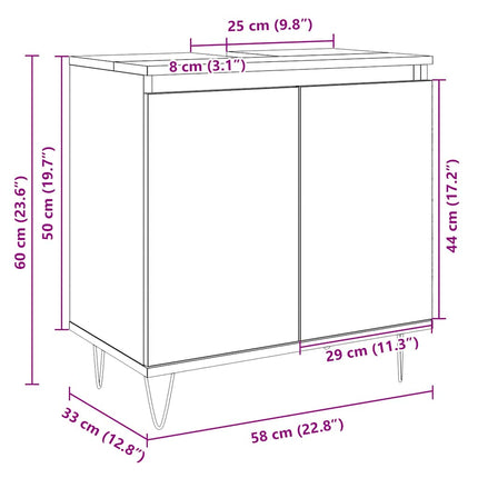 badeværelsesskab 58x33x60 cm konstrueret træ sonoma-eg