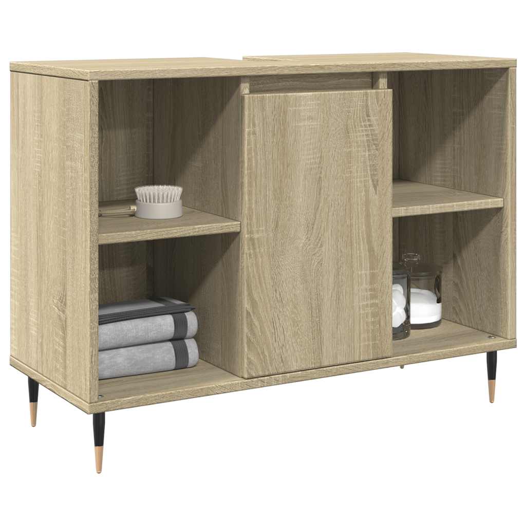 Badeværelsesskab 80×33×60 cm i sonoma-eg - konstrueret træ med jernben