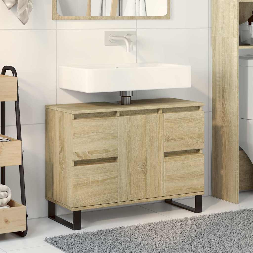 Badeværelsesskab 80×33×60 cm i konstrueret træ - sonoma-eg