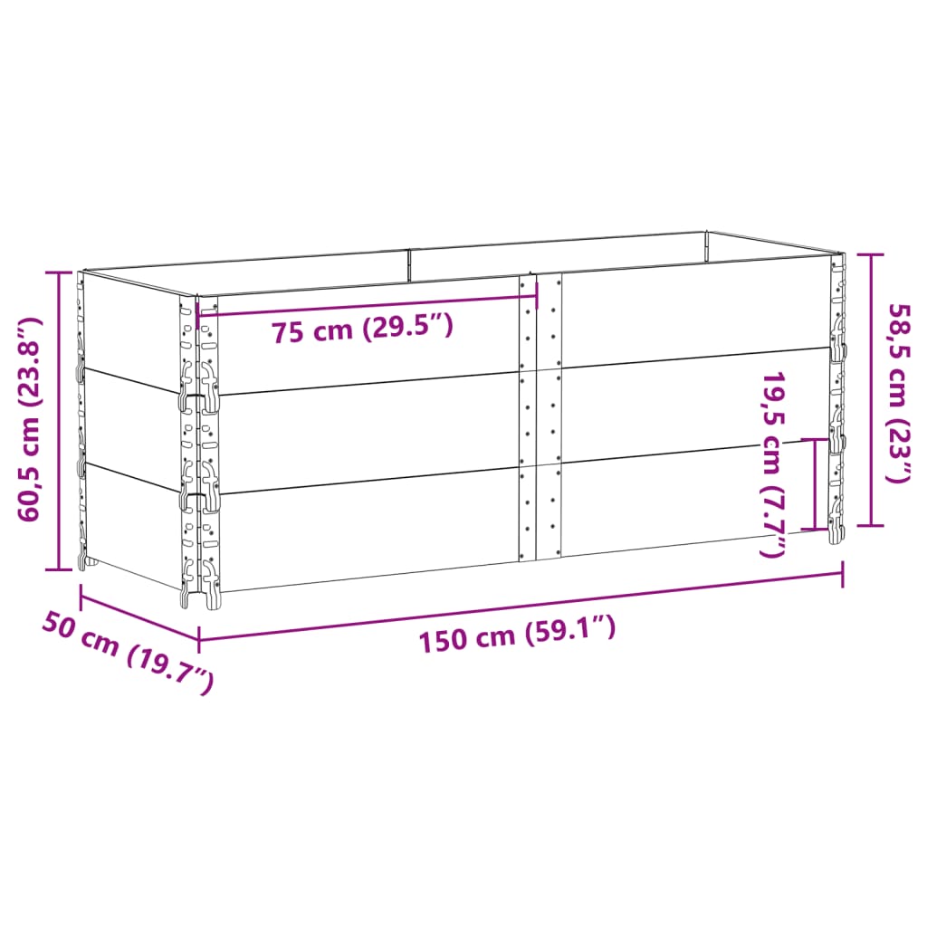 pallerammer 3 stk. 150x50 cm massivt fyrretræ sort