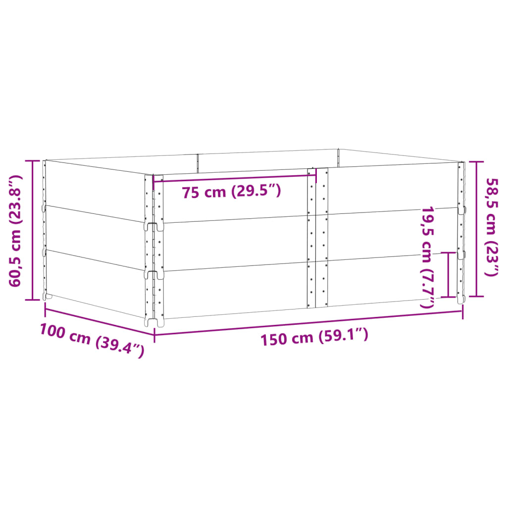 pallerammer 3 stk. 150x100 cm massivt fyrretræ sort