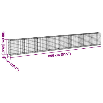 gabionkurv med cover 800x50x100 cm galvaniseret jern