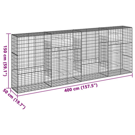 gabionkurv med cover 400x50x150 cm galvaniseret jern