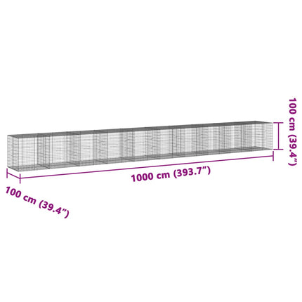 gabionkurv med cover 1000x100x100 cm galvaniseret jern