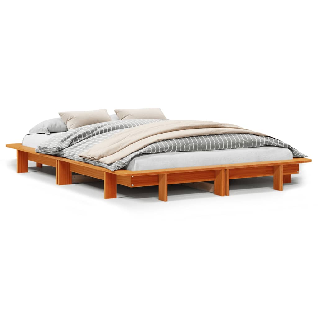 sengeramme uden madras 140x190 cm massivt fyrretræ gyldenbrun