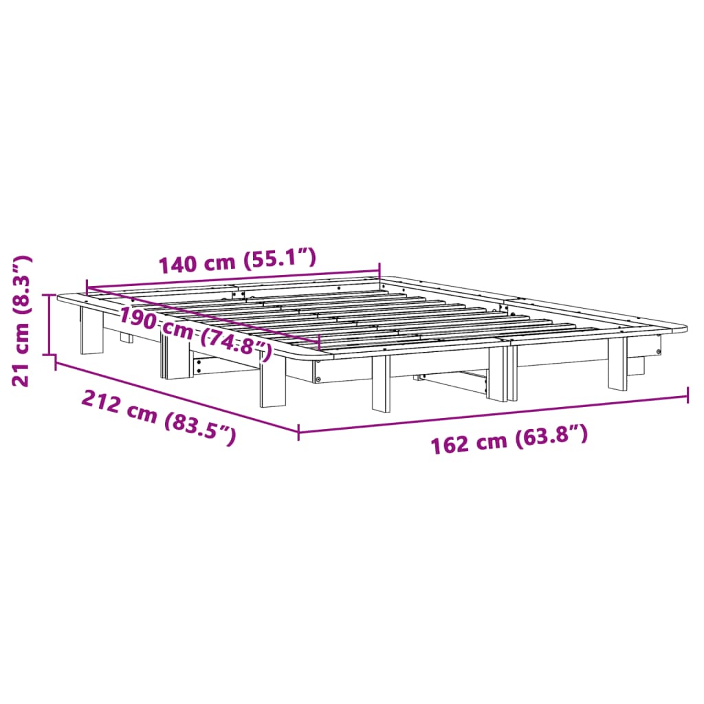 sengeramme uden madras 140x190 cm massivt fyrretræ gyldenbrun