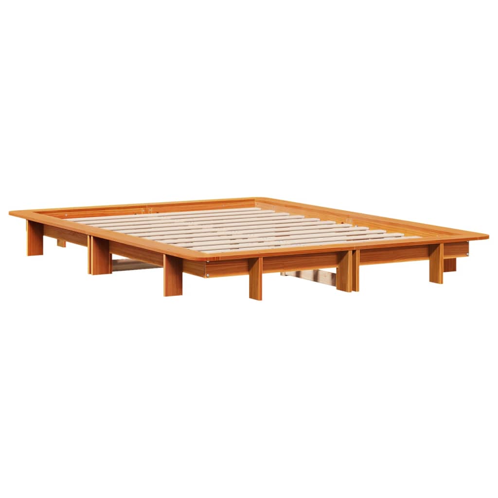 sengeramme uden madras 135x190 cm massivt fyrretræ brun