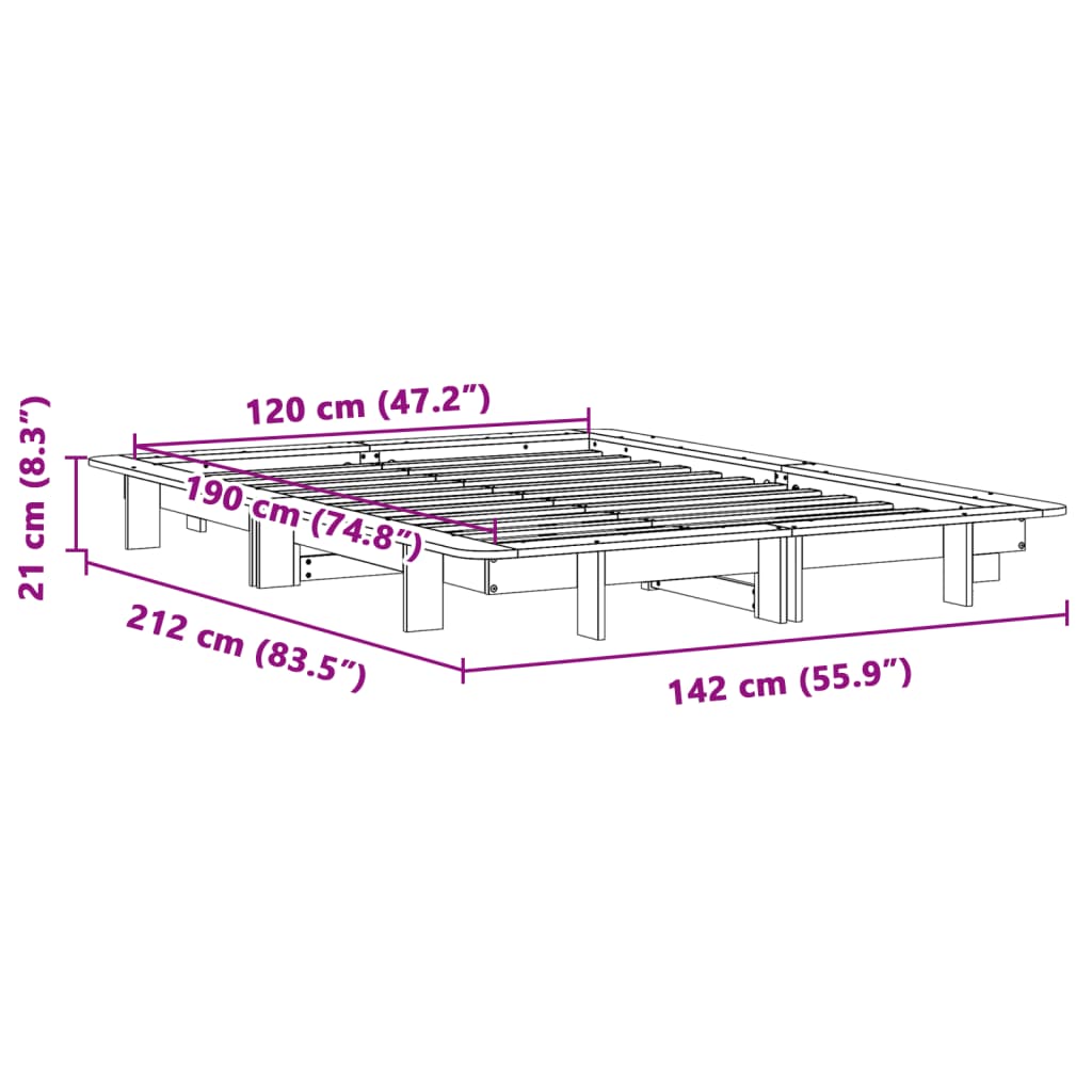 sengeramme uden madras 120x190 cm massivt fyrretræ
