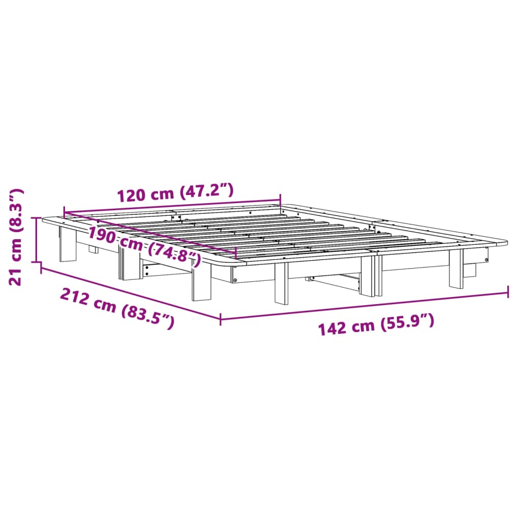 sengeramme uden madras 120x190 cm massivt fyrretræ hvid