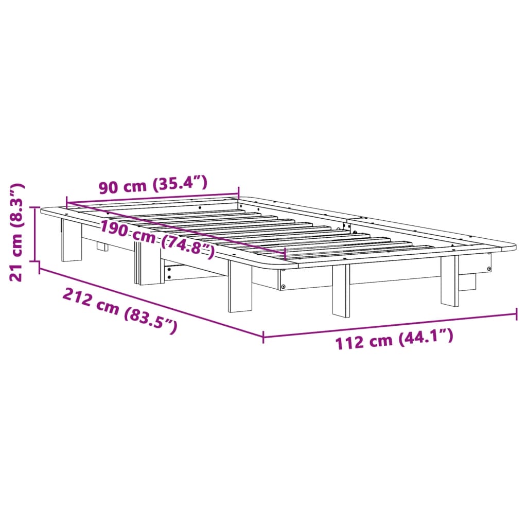 sengeramme uden madras 90x190 cm massivt fyrretræ hvid