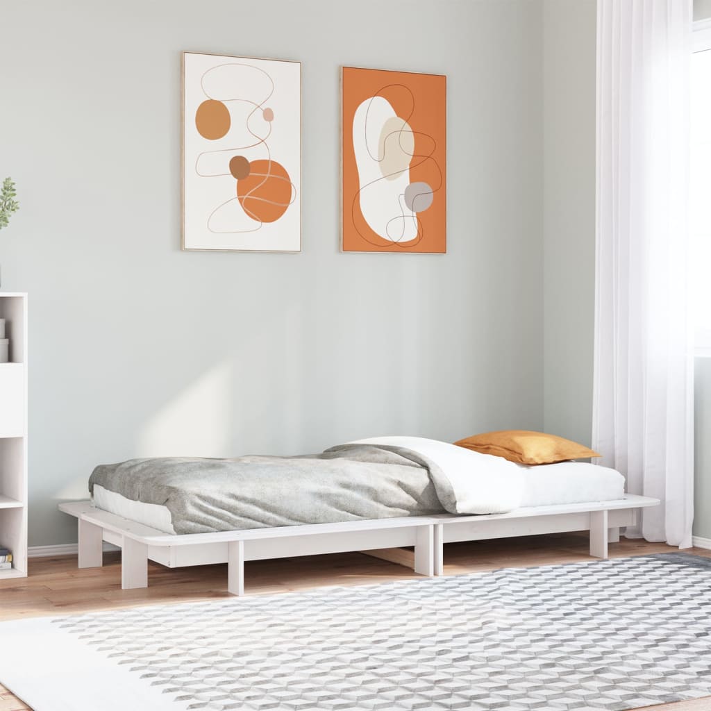 sengeramme uden madras 75x190 cm massivt fyrretræ hvid