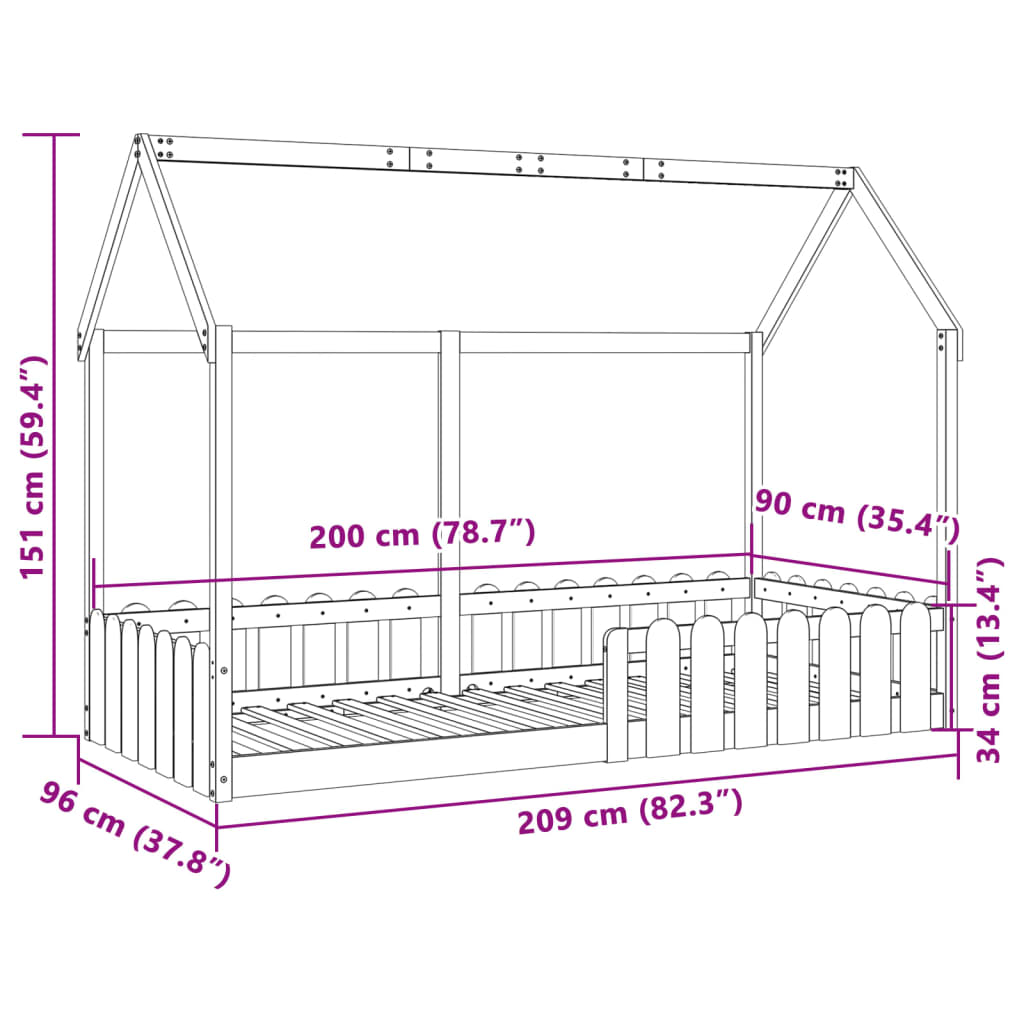 sengeramme til husseng 90x200 cm massivt fyrretræ